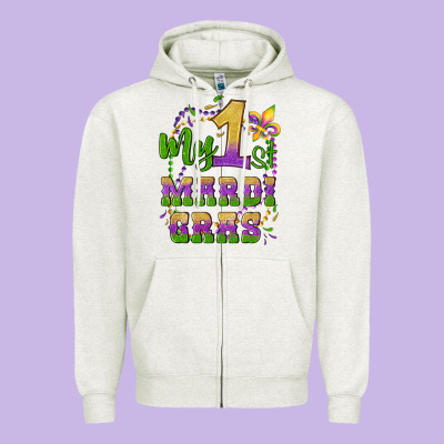 My First Mardi Gras Glitter Fleur De Lis Zipper Hoodie Designed By Artiststas