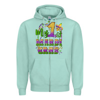 Seafoam my first mardi gras glitter fleur de lis Zipper Hoodie - Artiststas