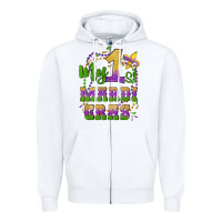 White my first mardi gras glitter fleur de lis Zipper Hoodie - Artiststas