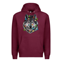Burgundy Christmas with wolf Premium Hoodie - RanaPortraitStore