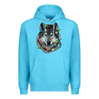 Ocean Blue Christmas with wolf Premium Hoodie - RanaPortraitStore