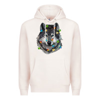 Pale Pink Christmas with wolf Premium Hoodie - RanaPortraitStore
