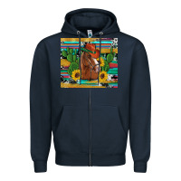 Navy western horse cowboy hat cactus sunflowers glitter cowhide serape turq Zipper Hoodie - Artiststas