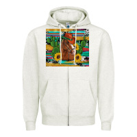 Oatmeal Heather western horse cowboy hat cactus sunflowers glitter cowhide serape turq Zipper Hoodie - Artiststas