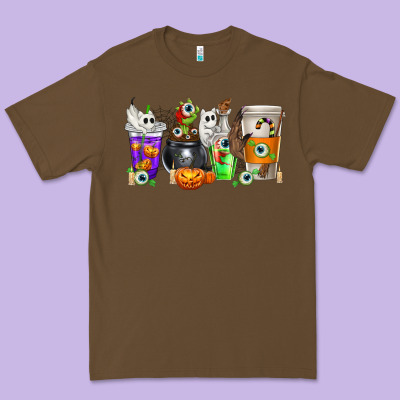 Halloween Coffee Cups Premium Tee Designed By Texasbilliewilder