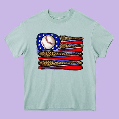 Leopard Baseball Flag3 Heavy Core Tee Designed By Jahusdesignshop