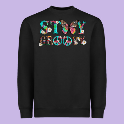 Stay Groovy With Butterfly Peace Sign And Flowers Heavyweight Sweatshirt Designed By Artiststas