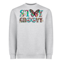 Heather Grey stay groovy with butterfly peace sign and flowers Heavyweight Sweatshirt - Artiststas