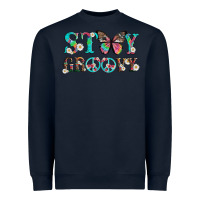 Navy stay groovy with butterfly peace sign and flowers Heavyweight Sweatshirt - Artiststas