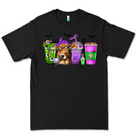 Black Coffee Cups with Cow and Halloween Premium Tee - texasbilliewilder