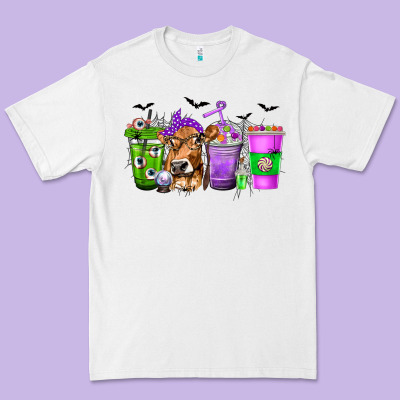 Coffee Cups With Cow And Halloween Premium Tee Designed By Texasbilliewilder