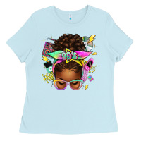 Baby Blue 80's babe afro messy bun Ladies Tee - texasbilliewilder