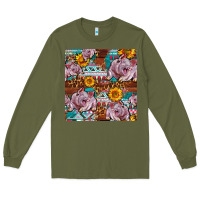 Army Green Western Landrace Pig With Sunflowers Seamless Long Sleeve Tee - FaDigitalArtStudio