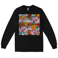 Black Western Landrace Pig With Sunflowers Seamless Long Sleeve Tee - FaDigitalArtStudio