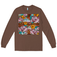 Chestnut Western Landrace Pig With Sunflowers Seamless Long Sleeve Tee - FaDigitalArtStudio