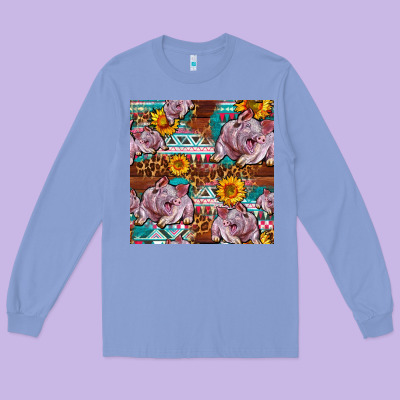 Western Landrace Pig With Sunflowers Seamless Long Sleeve Tee Designed By Fadigitalartstudio