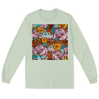 Matcha Western Landrace Pig With Sunflowers Seamless Long Sleeve Tee - FaDigitalArtStudio