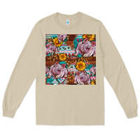 Mushroom Western Landrace Pig With Sunflowers Seamless Long Sleeve Tee - FaDigitalArtStudio