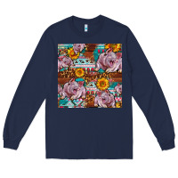 Navy Western Landrace Pig With Sunflowers Seamless Long Sleeve Tee - FaDigitalArtStudio