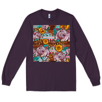 Plum Western Landrace Pig With Sunflowers Seamless Long Sleeve Tee - FaDigitalArtStudio