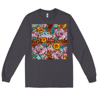 Smoke Western Landrace Pig With Sunflowers Seamless Long Sleeve Tee - FaDigitalArtStudio