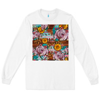 White Western Landrace Pig With Sunflowers Seamless Long Sleeve Tee - FaDigitalArtStudio