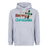 Heather Grey merry christmas turquoise gemstones cross Heavyweight Hoodie - BarkalooDesign