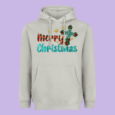 Merry Christmas Turquoise Gemstones Cross Heavyweight Hoodie Designed By Barkaloodesign