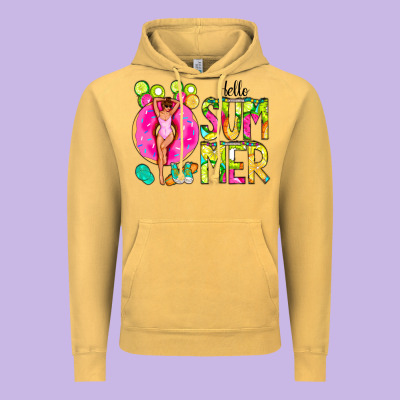 Hello Summer Donut Girl Vintage Hoodie Designed By Cowcowdesign