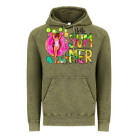 Vintage Olive Hello Summer Donut Girl Vintage Hoodie - CowCowDesign