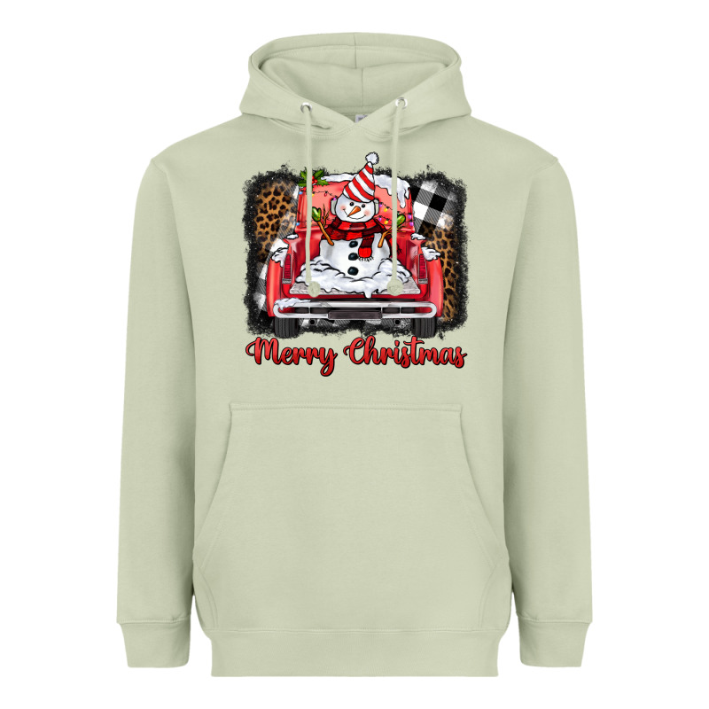 Merry Christmas Truck Snowman Heavyweight Hoodie by BarkalooDesign | Teevron