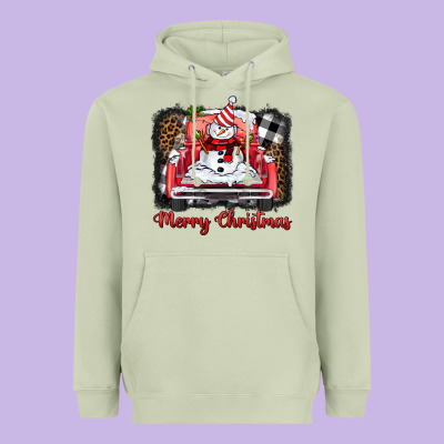 Merry Christmas Truck Snowman Heavyweight Hoodie Designed By Barkaloodesign