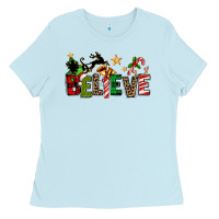 Baby Blue christmas believe Ladies Tee - texasbilliewilder
