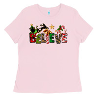 Bubblegum Pink christmas believe Ladies Tee - texasbilliewilder