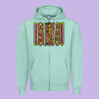 Mardi Gras Fleur De Lis Mask Leopard Glitter  Brushstrokes Zipper Hoodie Designed By Artiststas