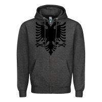 Charcoal Heather Albanian Flag Eagle Double Red Albania Shqipe Kosovo Zipper Hoodie - longCreatives