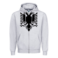 Heather Grey Albanian Flag Eagle Double Red Albania Shqipe Kosovo Zipper Hoodie - longCreatives