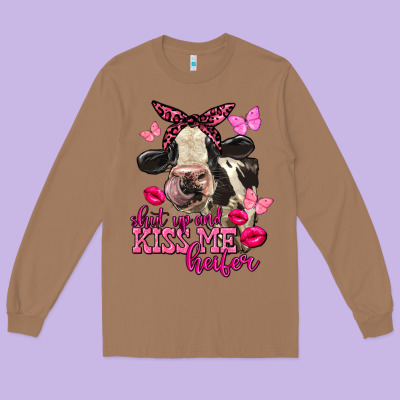 Valentine's Day Shut Up And Kiss Me Holstein Cow Long Sleeve Tee Designed By Fadigitalartstudio