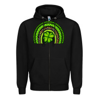 Black St. Patrick's Day Shamrock Rainbow Zipper Hoodie - Artiststas