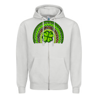 Dove Grey St. Patrick's Day Shamrock Rainbow Zipper Hoodie - Artiststas