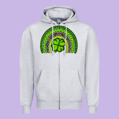 St. Patrick's Day Shamrock Rainbow Zipper Hoodie Designed By Artiststas