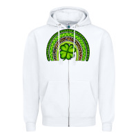 White St. Patrick's Day Shamrock Rainbow Zipper Hoodie - Artiststas