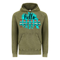 Vintage Olive Hello Summer Serape Turquoise Vintage Hoodie - CowCowDesign