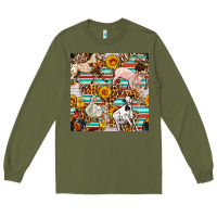 Army Green Western Leopard Farm Animals Seamless Pattern Long Sleeve Tee - FaDigitalArtStudio