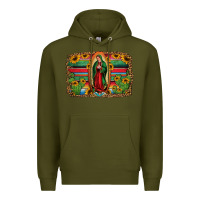Army Green lady of guadalupe serape background Premium Hoodie - Jasminsmagicworld
