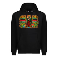 Black lady of guadalupe serape background Premium Hoodie - Jasminsmagicworld