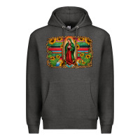 Charcoal Heather lady of guadalupe serape background Premium Hoodie - Jasminsmagicworld