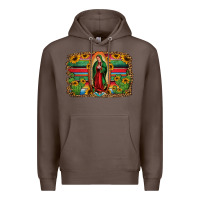 Coffee lady of guadalupe serape background Premium Hoodie - Jasminsmagicworld