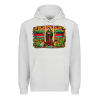 Dove Grey lady of guadalupe serape background Premium Hoodie - Jasminsmagicworld