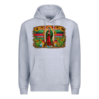 Heather Grey lady of guadalupe serape background Premium Hoodie - Jasminsmagicworld